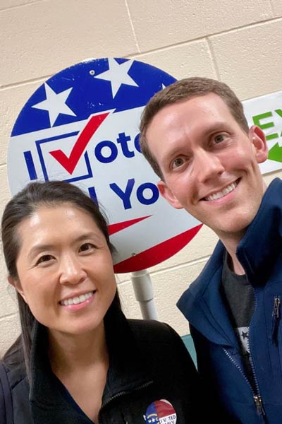 Dr. Lee and Dr. Neill at voting center at Raleigh Family Orthodontics.