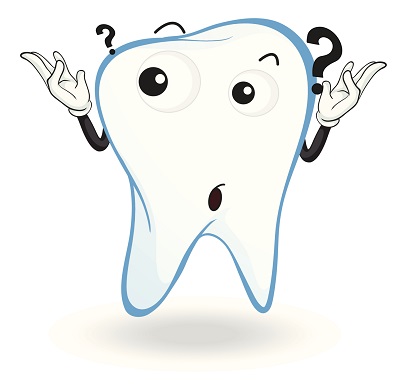 cartoon illustration of a tooth with a question about over the counter aligners